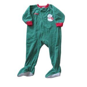 Carters Just One Year Zip Up Footed Christmas Sleeper Boys 12M Green Snowman